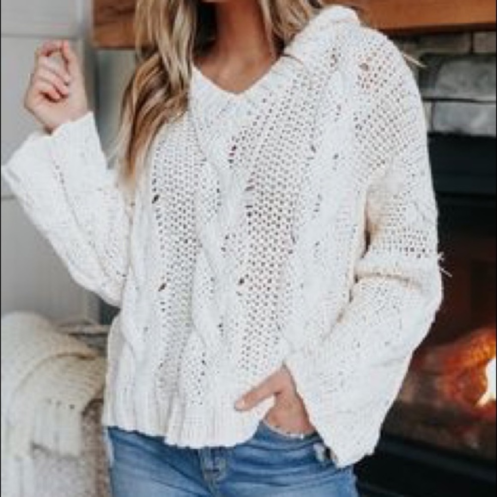 Two Tone Cable Hooded Sweater